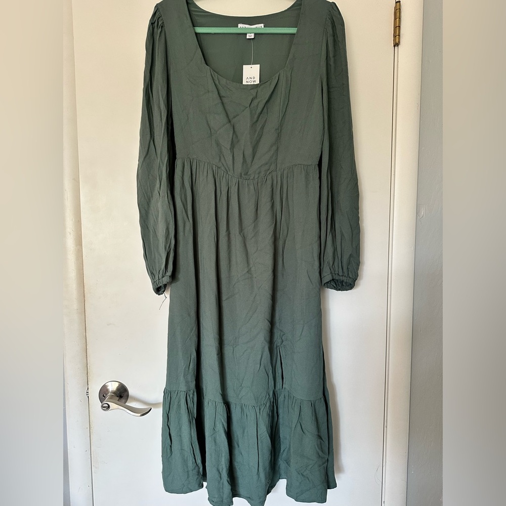 Green Pleated V-Neck Flowing Sundress